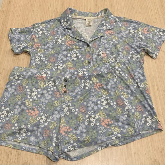 Lucky Brand Set of Two Shirt and Shorts Rib Knit Ditsy Floral Sleepwear Large - Picture 1 of 10
